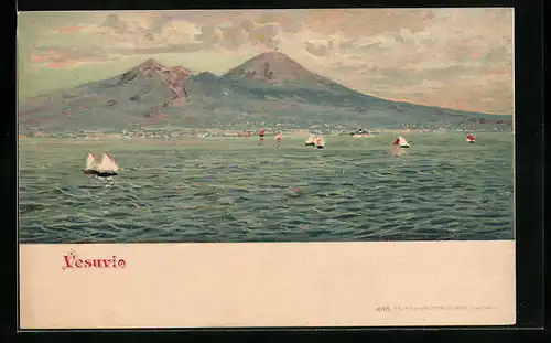 Künstler-AK Napoli, Panoramablick mit dem Vesuv