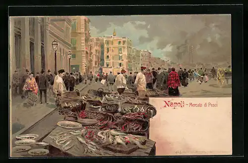 Künstler-AK Napoli, Mercato di Pesci