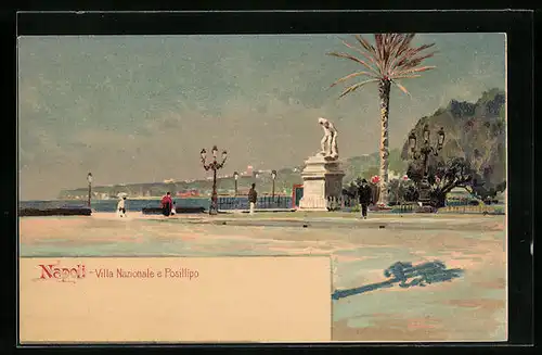 Künstler-AK Napoli, Villa Nazionale e Posillipo