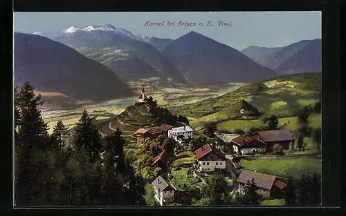 AK Karnol in Tirol, Talpanorama mit der Kirche auf dem Berg