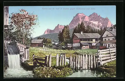 AK St. Veit in Sexten, Ortspartie mit Blick gegen Eifer und Rothwand