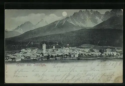 Mondschein-AK Innichen, Generalansicht der Stadt