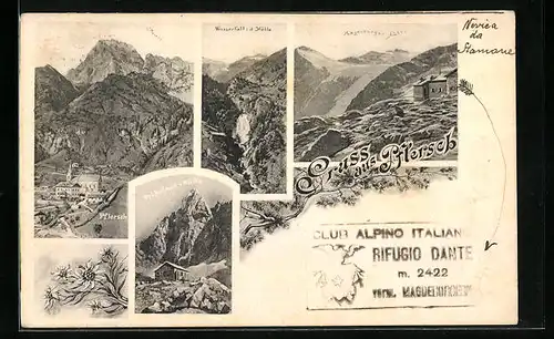 AK Pflersch, Ortstotale, Magdeburger Hütte, Wasserfall i. d. Hölle