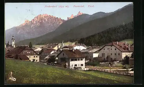 AK Niederdorf in Tirol, Ortsansicht im Pustertal