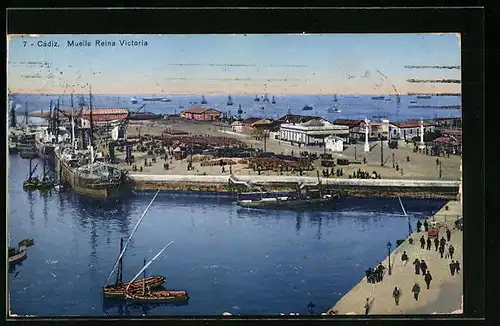 AK Cadiz, Muelle Reina Victoria, Schiffe im Hafen