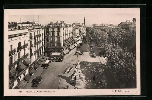 AK Barcelona, Ramblas, Blick auf den berühmten Strassenzug
