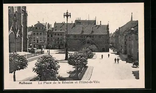 AK Mulhouse, la Place de la Réunion et l'Hotel-de-Ville
