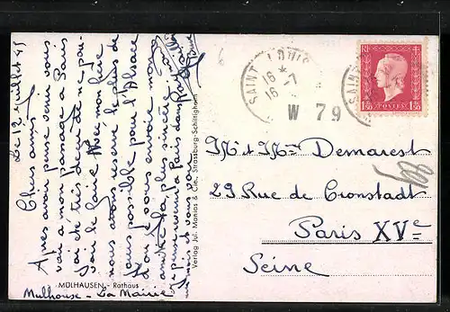 AK Mülhausen, Passanten vor dem Rathaus