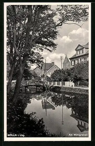 AK Mölln i. Lbg., Am Mühlgraben mit Brücke