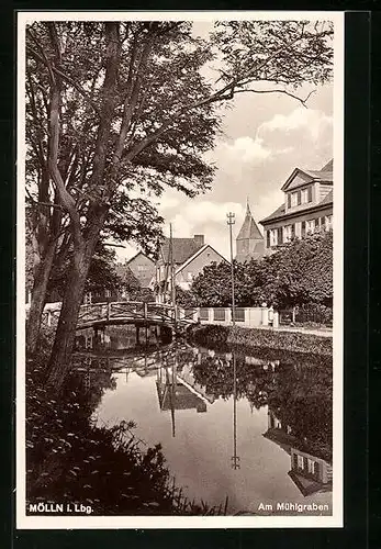 AK Mölln i. Lbg., Am Mühlgraben mit Brücke