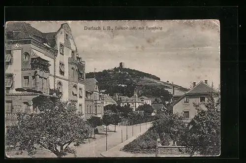 AK Durlach i. B., Turmbergstrasse mit Turmberg