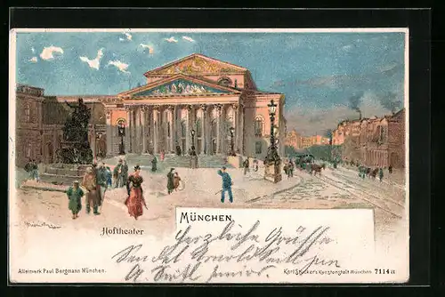 Künstler-AK Karl Heinisch: München, Hoftheater mit Pferdebahn