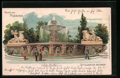 Lithographie München, Wittelsbacher Brunnen