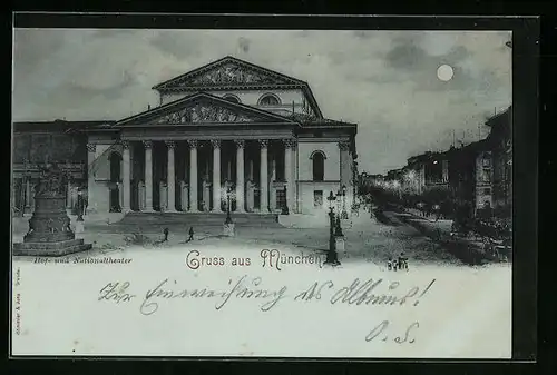 Mondschein-AK München, Hof- und Nationaltheater