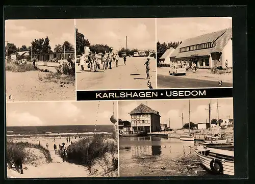 AK Karlshagen /Usedom, Strandweg, Konsum-Landwarenhaus, Fischerhafen