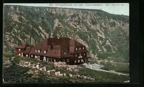 AK Hampelbaude mit den Teichrändern im Riesengebirge