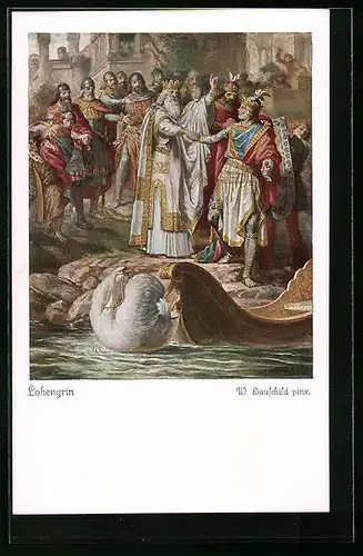 Künstler-AK sign. W. Hauschild: Lohengrin mit Szene am Wasser, Nr. 4480, Serie 258