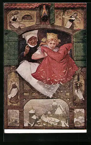 AK Frau Holle, Marie schüttelt das Bett auf