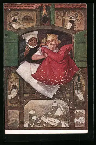 AK Frau Holle, Marie schüttelt das Bett auf