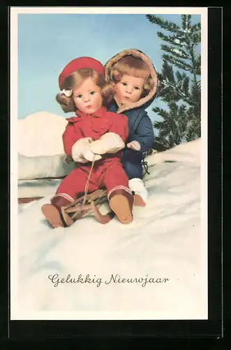 AK Käthe Kruse-Puppen bei Schlittenfahrt