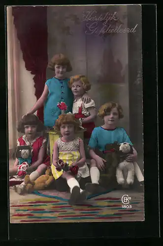 AK Gruppe von Kindern mit ihren Spielgefährten und Teddy