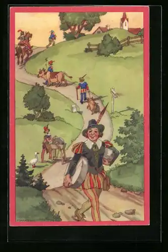 Künstler-AK Szene aus dem Märchen Hans im Glück