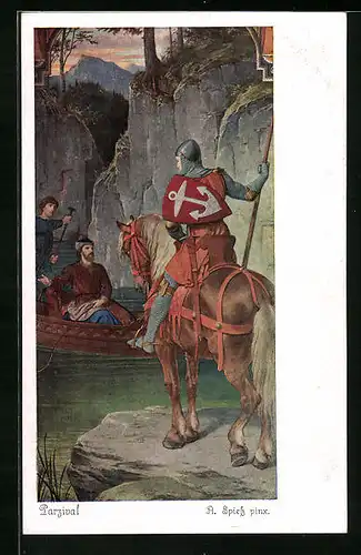 Künstler-AK Parsival begegnet dem kranken Amfortas am See