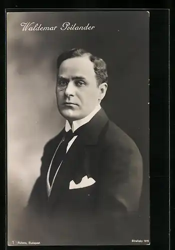 AK Schauspieler Waldemar Psilander im Anzug mit Monokel porträtiert