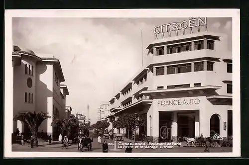 AK Casablanca, Boulevard de Paris, La Poste et le Garage Citroen