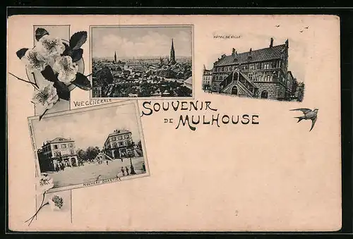 AK Mulhouse, Vue Générale, Hotel de Ville, Nouveau Quartier