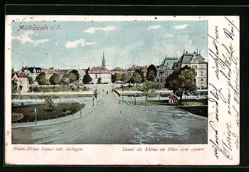 AK Mülhausen i. E., Rhein-Rhone Canal mit Anlagen