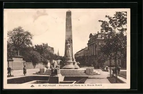 AK Mulhouse, Monument aux Morts de la Grande Guerre