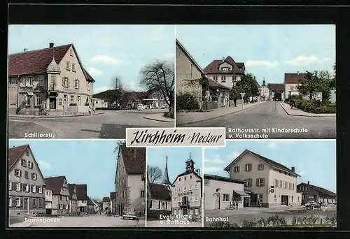 AK Kirchheim / Neckar, Rathausstrasse, Schillerstrasse, Starengasse, Bahnhof, Gasthof zum Posthörnle
