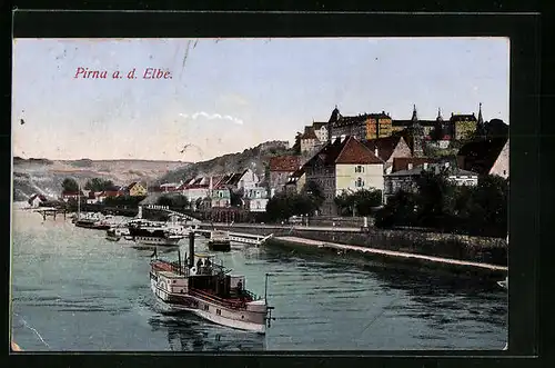 AK Pirna, Stadtblick von der Elbe gesehen