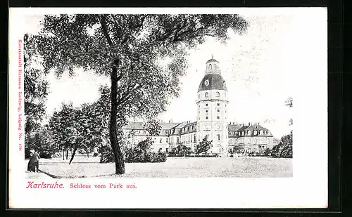 AK Karlsruhe, Schloss vom Park aus gesehen