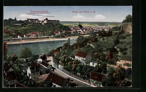 AK Pirna a. E., Gesamtansicht mit Sonnenstein