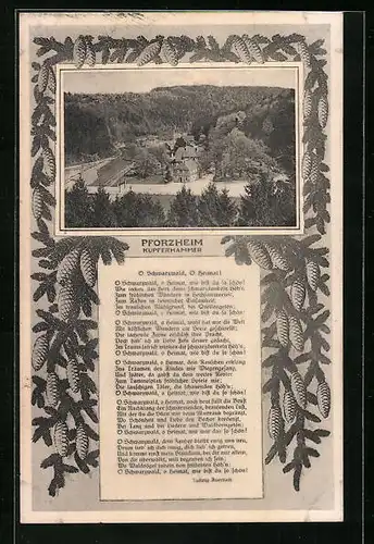 AK Pforzheim, Gasthaus Kupferhammer, Gedicht O Schwarzwald, O Heimat!