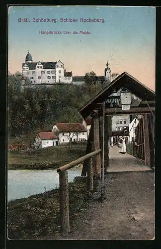 AK Rochsburg, Schloss von der Hängebrücke gesehen