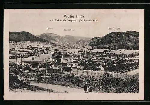 AK Weiler /U.-Els., Teilansicht mit Blick in die Vogensen, Panorama mit Grube, Bassenberg u. Klosterwald