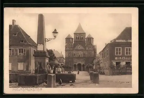 AK Maursmünster, Ortspartie mit Brunnen