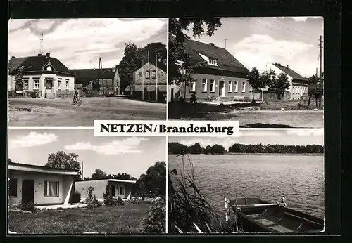 AK Netzen /Brandenburg, Strassenpartie mit Gebäudeansicht, Uferpartie, Ortspartie