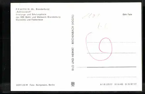 AK Päwesin OT Bagow-Bollmannsruh /Kr. Brandenburg, Erholungs- und Schulungsheim des VEB Stahl- und Walzwerk Brandenburg