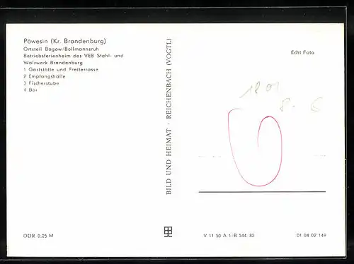 AK Päwesin OT Bagow-Bollmannsruh /Kr. Brandenburg, Betriebsferienheim Bollmannsruh, Innenansichten Empfangshalle & Bar