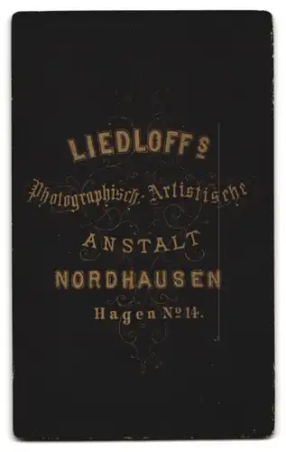 Fotografie Liedloff, Nordhausen, Hagen No. 14, Portrait eleganter junger Herr im Anzug