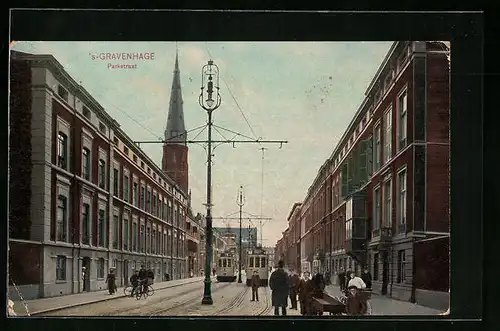 AK `s-Gravenhage, Parkstraat, Strassenpartie mit Strassenbahn