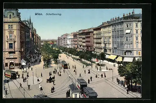 AK Wien, Strasse Schottenring mit Strassenbahnen