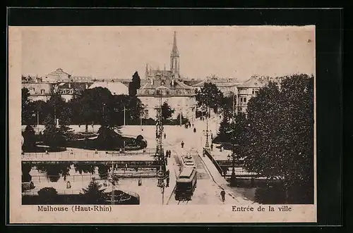 AK Mulhouse, Entrée de la ville, Strassenbahn