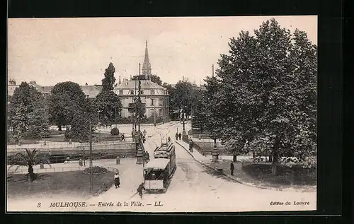 AK Mulhouse, Entrée de la Ville, Strassenbahn