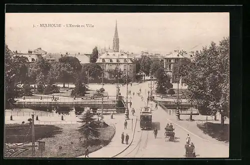 AK Mulhouse, L`Entrée en Ville, Strassenbahn