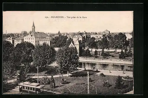 AK Mulhouse, Vue prise de la Gare, Strassenbahn